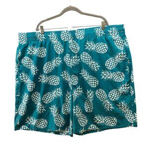 NWT Brisira Swim Trunks Mens 3XL (50) Teal Pineapple‎ Print Swim Shorts